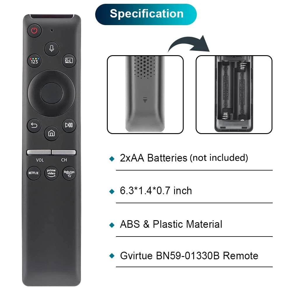 BN59-01330B Voice Remote for Samsung Smart TV LED QLED 4K 8K UHD HDR Curved with Netflix & Prime